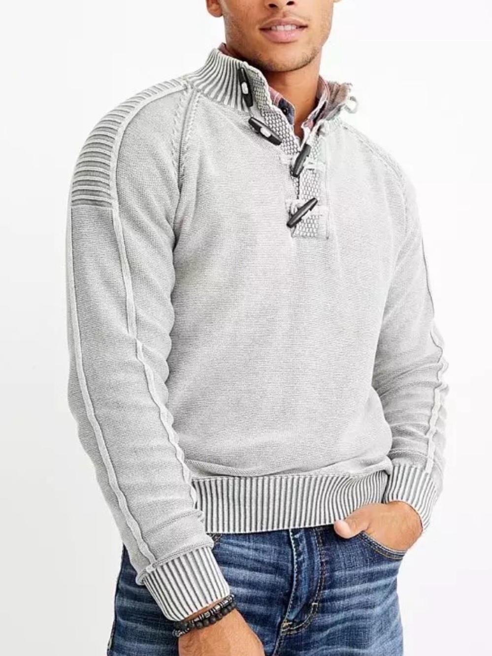 BKE Men’s XL Gray Knit Toggle-Neck Ribbed Sleeve Sweater Like New